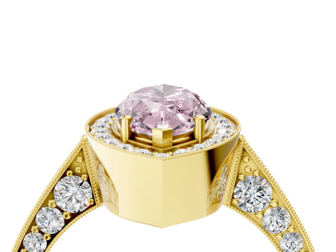 Yellow gold Fancy Pink Marquise Cut Halo Diamond Engagement Ring with Split Shank Band and Four-Prong Setting_4