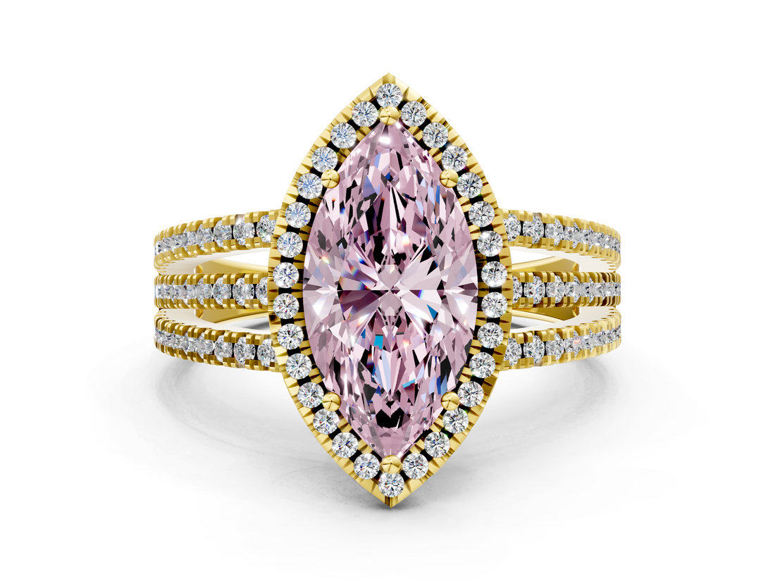 Yellow gold Fancy Pink Marquise  Cut Halo Diamond Engagement Ring with Split Shank and Four-Prong Setting_20