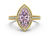 Yellow gold Fancy Pink Marquise  Cut Halo Diamond Pave Band Ring with Four-Prong Setting_25