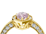 Yellow gold Fancy Pink Marquise  Cut Halo Diamond Pave Band Ring with Four-Prong Setting_28