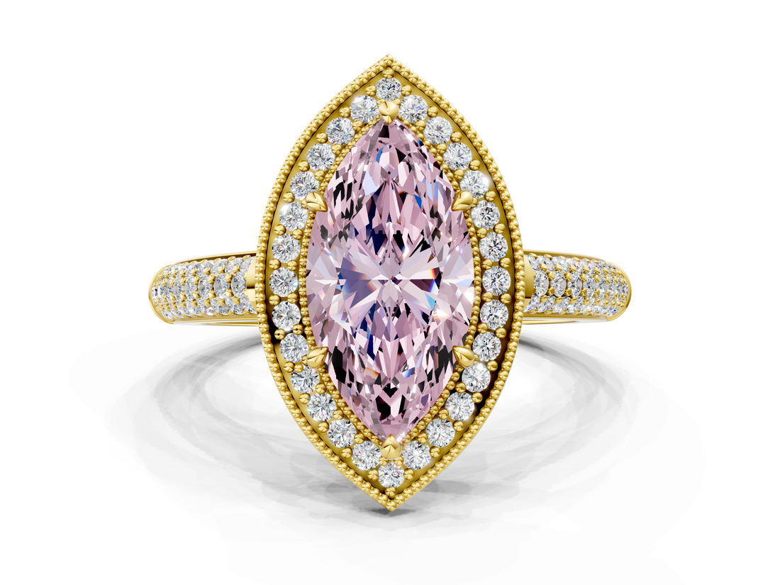Yellow gold Fancy Pink Marquise  Cut Halo Diamond Pave Band with Four-Prong Setting_37