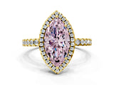 Yellow gold Fancy Pink Marquise Cut Halo Diamond Pave Band with Prong Setting