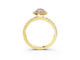 Yellow gold Fancy Pink Marquise Cut Halo Diamond Pave Band with Prong Setting_3