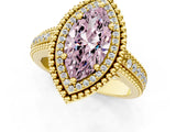 Yellow gold Fancy Pink Marquise Cut Halo Diamond Ring with Beaded Split Shank and Four-Prong Setting_1