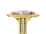 Yellow gold Fancy Pink Marquise Cut Halo Diamond Ring with Beaded Split Shank and Four-Prong Setting_5