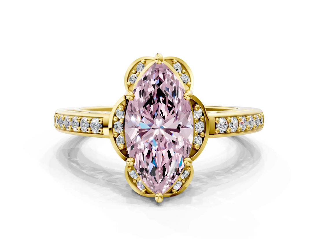 Yellow gold Fancy Pink Marquise  Cut Halo Diamond Ring with Channel Set Band and Four-Prong Setting_32