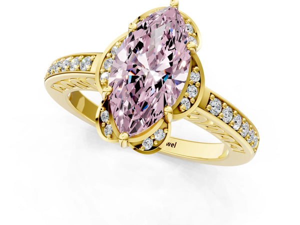 Yellow Gold Marquise Floral Petal Engagement Ring Setting for Fancy Pink Center