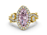 Yellow gold Fancy Pink Marquise Cut Halo Diamond Ring with Milgrain and Bezel Accents on a Split Shank Band_12