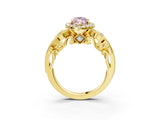 Yellow gold Fancy Pink Marquise Cut Halo Diamond Ring with Milgrain and Bezel Accents on a Split Shank Band_15