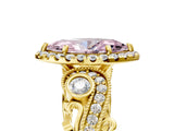 Yellow gold Fancy Pink Marquise Cut Halo Diamond Ring with Milgrain and Bezel Accents on a Split Shank Band_17