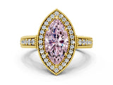 Yellow gold Fancy Pink Marquise  Cut Halo Diamond Ring with Pavé Band and Four-Prong Setting_69