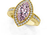 Yellow gold Fancy Pink Marquise  Cut Halo Diamond Ring with Pavé Band and Four-Prong Setting_70