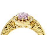 Yellow gold Fancy Pink Marquise  Cut Halo Diamond Ring with Pavé Band and Four-Prong Setting_73