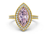 Yellow gold Fancy Pink Marquise  Cut Halo Diamond Ring with Pavé Band and Milgrain Prong Setting_37