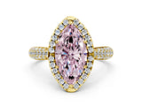 Yellow gold Fancy Pink Marquise Cut Halo Diamond Ring with Pavé Band