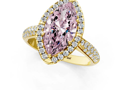 Yellow gold Fancy Pink Marquise Cut Halo Diamond Ring with Pavé Band_1