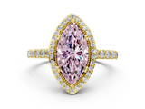 Yellow gold Fancy Pink Marquise  Cut Halo Diamond Ring with Pave Band and Four-Prong Setting_24
