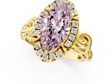 Yellow gold Fancy Pink Marquise  Cut Halo Diamond Ring with Scrollwork Band and Four-Prong Setting_102
