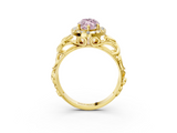 Yellow gold Fancy Pink Marquise  Cut Halo Diamond Ring with Scrollwork Band and Four-Prong Setting_104