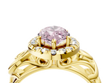 Yellow gold Fancy Pink Marquise  Cut Halo Diamond Ring with Scrollwork Band and Four-Prong Setting_105