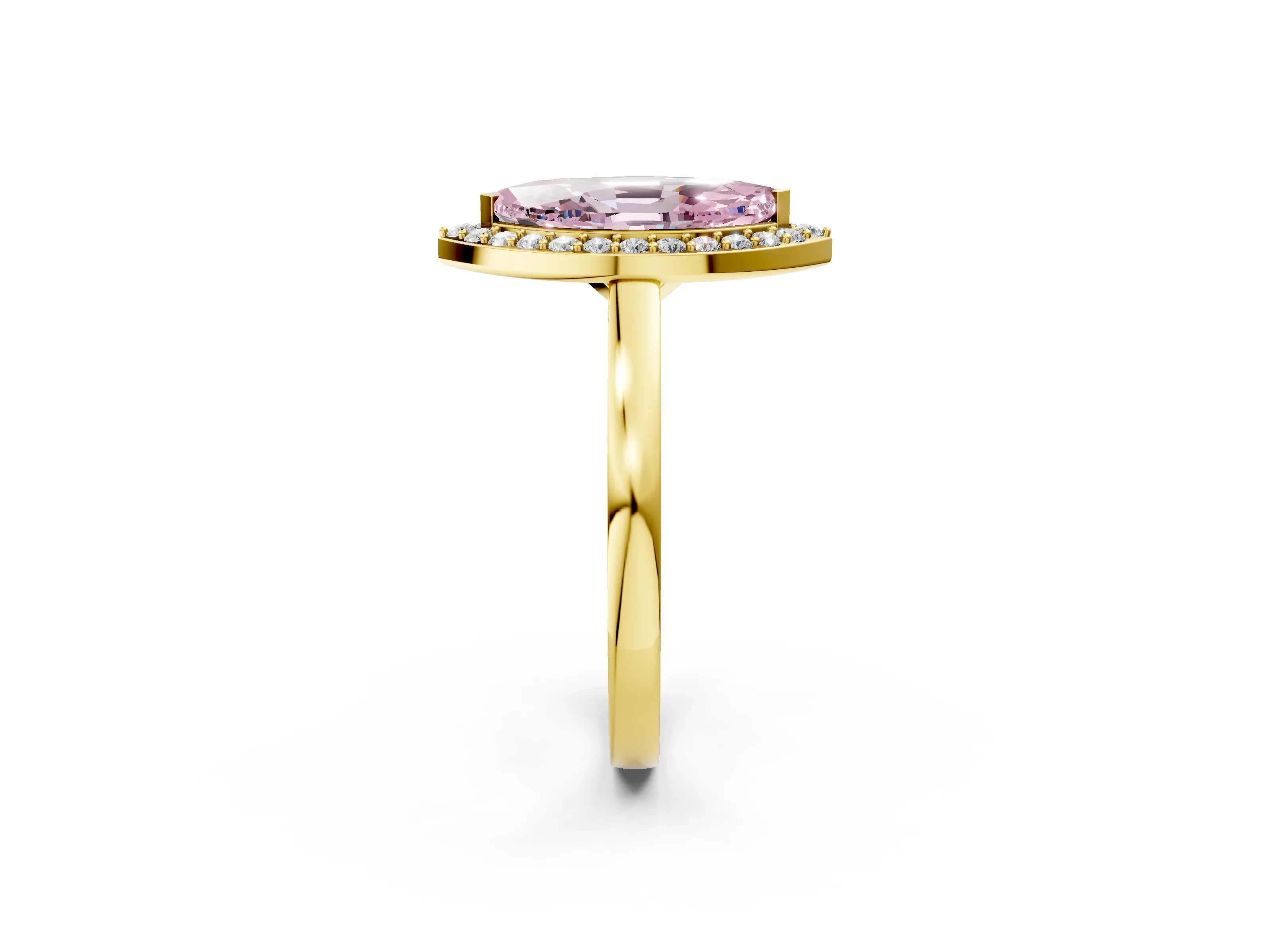 Yellow gold Fancy Pink Marquise Cut Halo Diamond Ring with Solitaire Band and Prong Setting_2