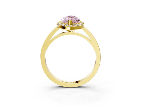 Yellow gold Fancy Pink Marquise Cut Halo Diamond Ring with Solitaire Band and Prong Setting_3