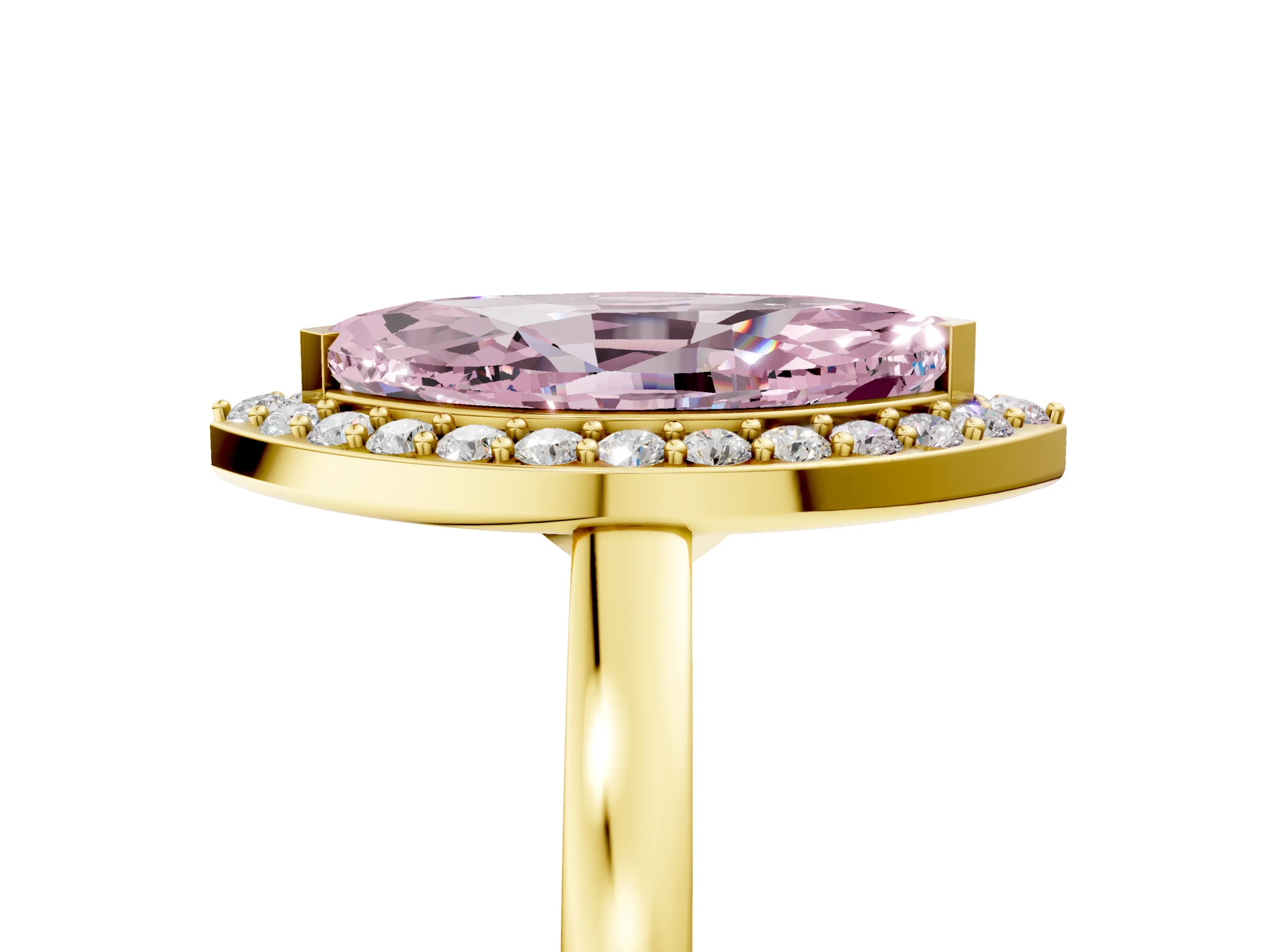 Yellow gold Fancy Pink Marquise Cut Halo Diamond Ring with Solitaire Band and Prong Setting_5
