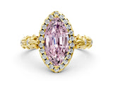 Yellow gold Fancy Pink Marquise Cut Halo Diamond Solitaire with Filigree Band and Four-Prong Setting