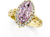 Yellow gold Fancy Pink Marquise Cut Halo Diamond Solitaire with Filigree Band and Four-Prong Setting_1