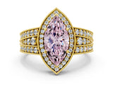 Yellow gold Fancy Pink Marquise Cut Halo Diamond Split Shank Ring with Prong Setting