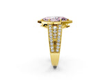 Yellow gold Fancy Pink Marquise Cut Halo Diamond Split Shank Ring with Prong Setting_2