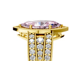 Yellow gold Fancy Pink Marquise Cut Halo Diamond Split Shank Ring with Prong Setting_5