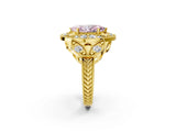 Yellow gold Fancy Pink Marquise Cut Halo Milgrain Diamond Engagement Ring with Leaf Band and Four-Prong Setting_2