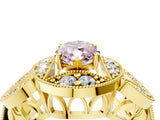 Yellow gold Fancy Pink Marquise Cut Halo Milgrain Diamond Engagement Ring with Leaf Band and Four-Prong Setting_4