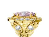 Yellow gold Fancy Pink Marquise Cut Halo Milgrain Diamond Engagement Ring with Leaf Band and Four-Prong Setting_5