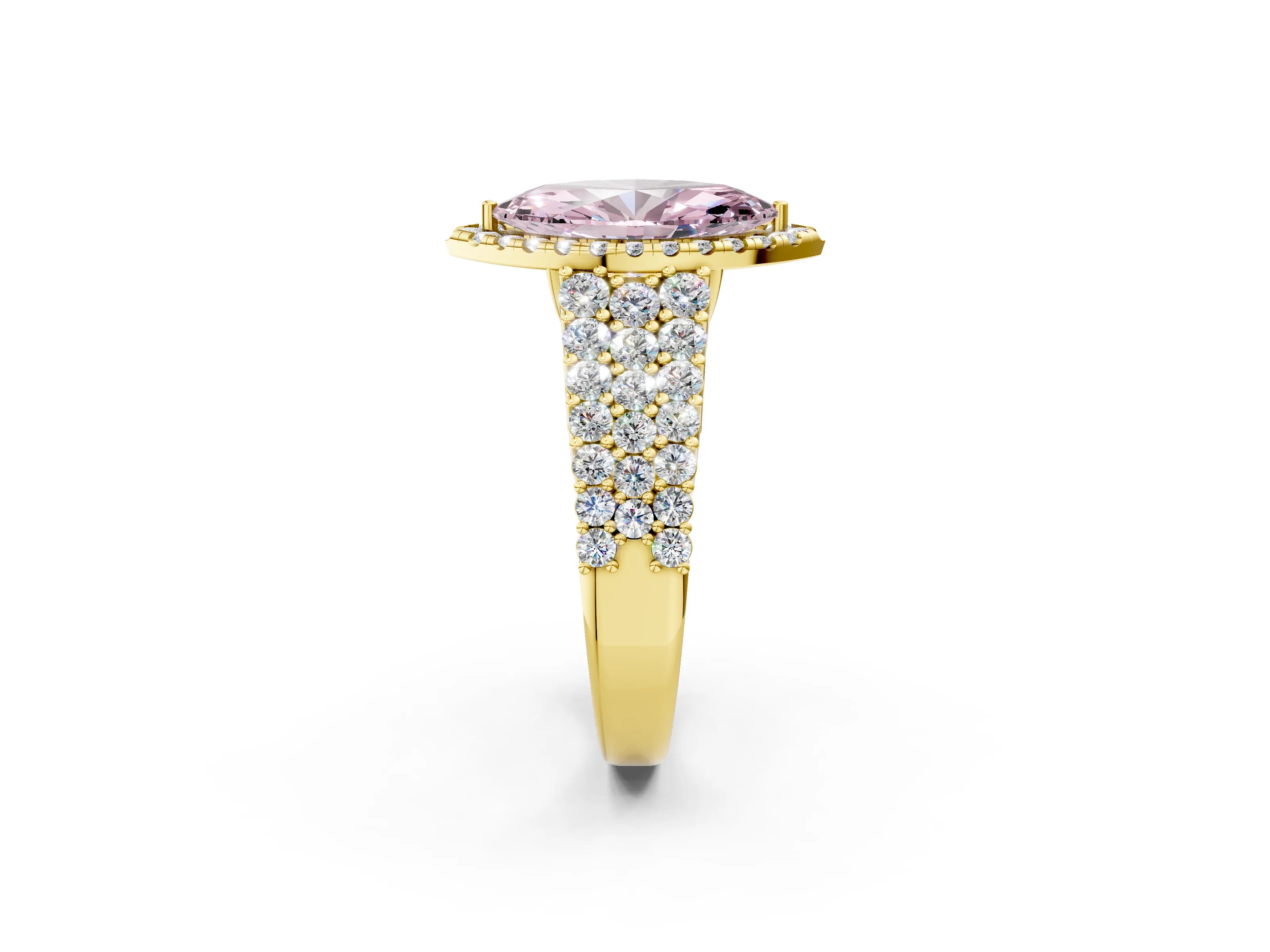 Yellow gold Fancy Pink Marquise Cut Halo Pavé Diamond Engagement Ring with Split Shank and Four-Prong Setting_5