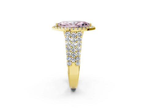 Yellow gold Fancy Pink Marquise Cut Halo Pavé Diamond Engagement Ring with Split Shank and Four-Prong Setting_5