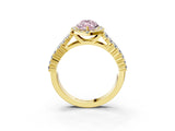 Yellow gold Fancy Pink Marquise Cut Halo Pavé Diamond Engagement Ring with Split Shank and Four-Prong Setting_6