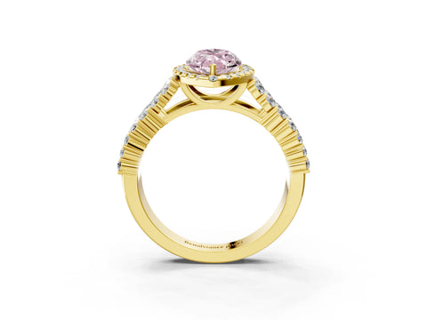 Yellow gold Fancy Pink Marquise Cut Halo Pavé Diamond Engagement Ring with Split Shank and Four-Prong Setting_6