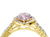 Yellow gold Fancy Pink Marquise Cut Halo Pavé Diamond Engagement Ring with Split Shank and Four-Prong Setting_7