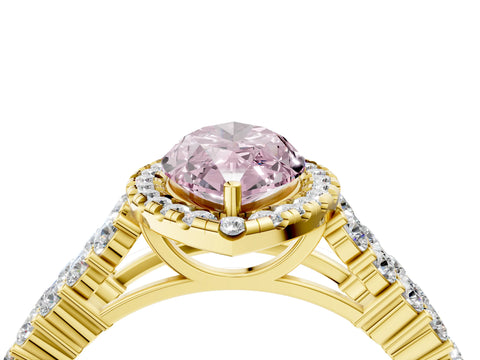 Yellow gold Fancy Pink Marquise Cut Halo Pavé Diamond Engagement Ring with Split Shank and Four-Prong Setting_7