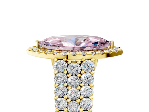 Yellow gold Fancy Pink Marquise Cut Halo Pavé Diamond Engagement Ring with Split Shank and Four-Prong Setting_8