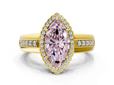 Yellow gold Fancy Pink Marquise  Cut Halo Pave Band Four-Prong Ring_49