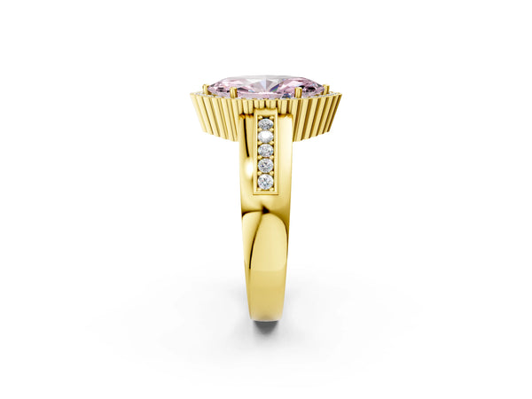 Yellow gold Fancy Pink Marquise  Cut Halo Pave Band Four-Prong Ring