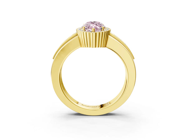 Yellow gold Fancy Pink Marquise  Cut Halo Pave Band Four-Prong Ring