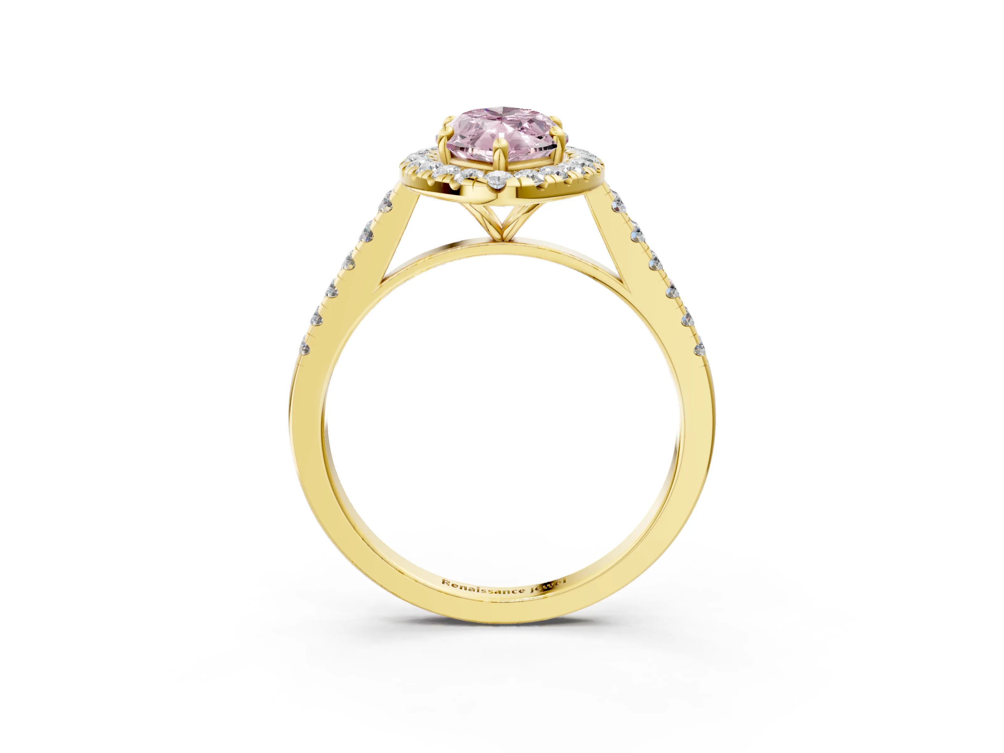 Yellow gold Fancy Pink Marquise Cut Halo Pave Diamond Engagement Ring with Four-Prong Setting_3