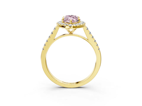 Yellow gold Fancy Pink Marquise Cut Halo Pave Diamond Engagement Ring with Four-Prong Setting_3