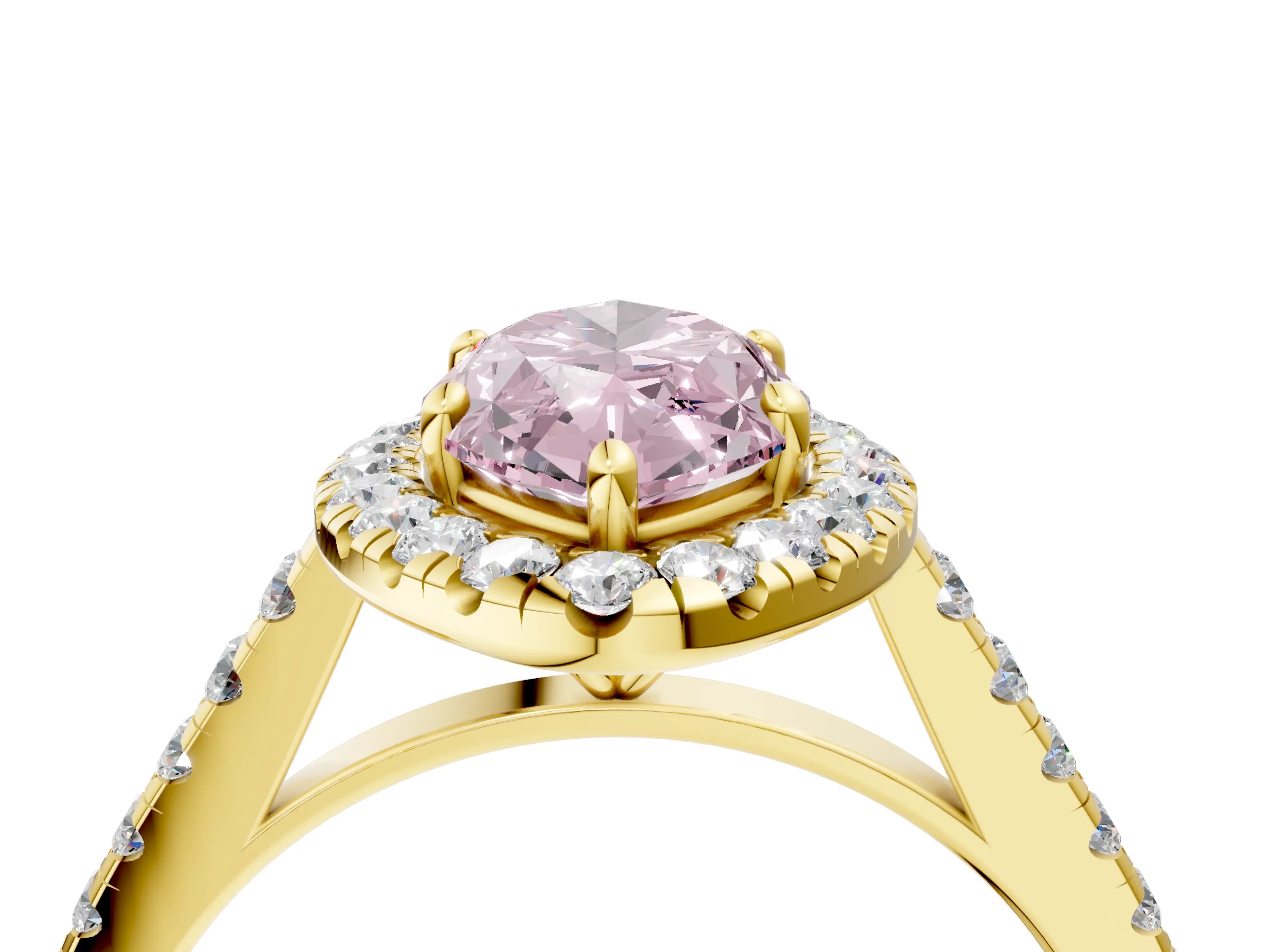 Yellow gold Fancy Pink Marquise Cut Halo Pave Diamond Engagement Ring with Four-Prong Setting_4