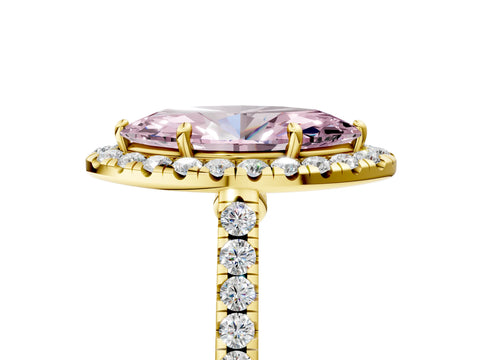 Yellow gold Fancy Pink Marquise Cut Halo Pave Diamond Engagement Ring with Four-Prong Setting_5