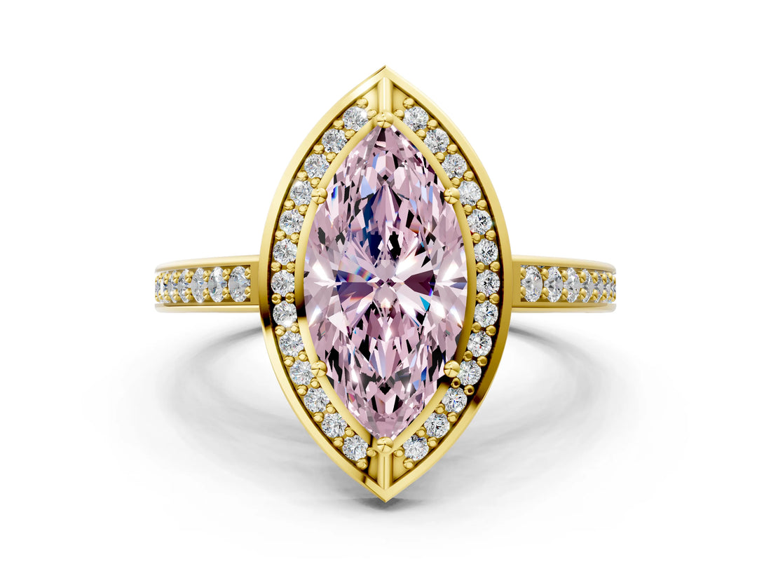 Yellow gold Fancy Pink Marquise  Cut Halo Pave Split Shank Prong Setting Ring_32